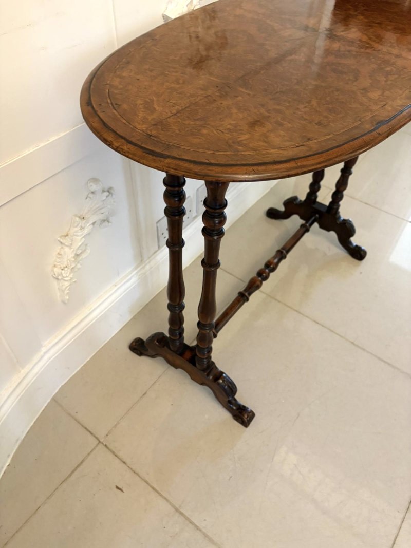 Antique Victorian Quality Burr Walnut Oval Centre/Lamp Table - Image 6